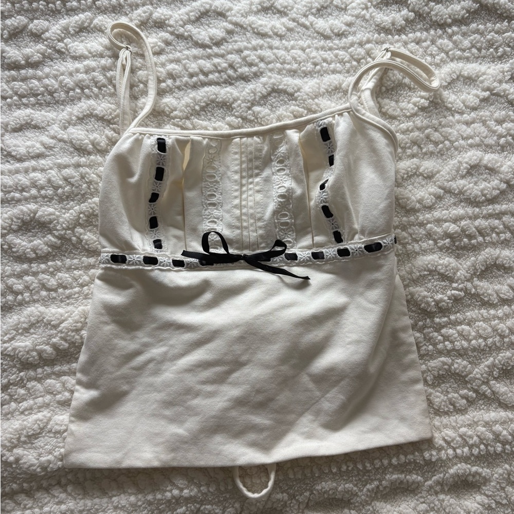 Edikted White Open Back Top with Black Ribbon Details
